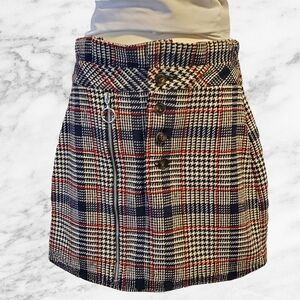Topshop Plaid Mini Skirt Button Front Zip Detail Check Print - US Size 4
